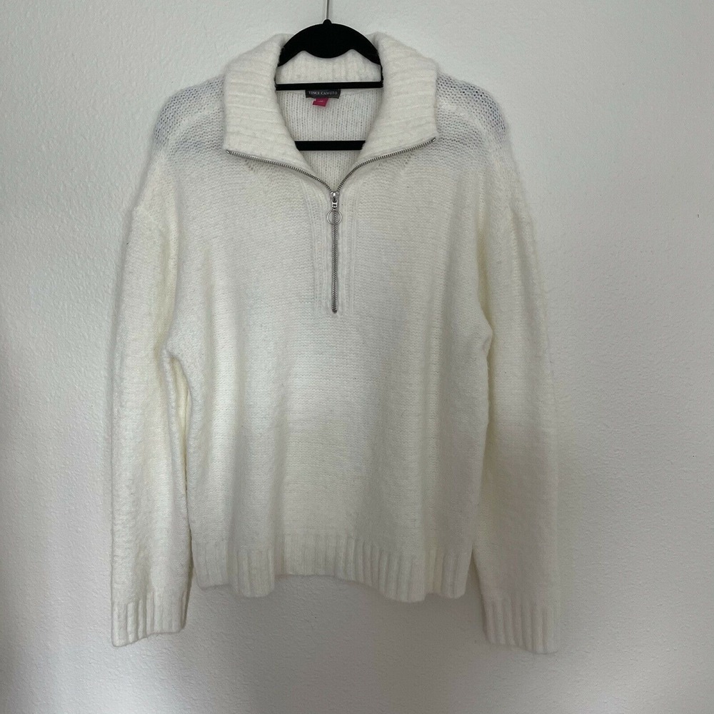 Vince Camuto Ivory Fuzzy Knit Quarter Zip Sweater‎ Size Medium